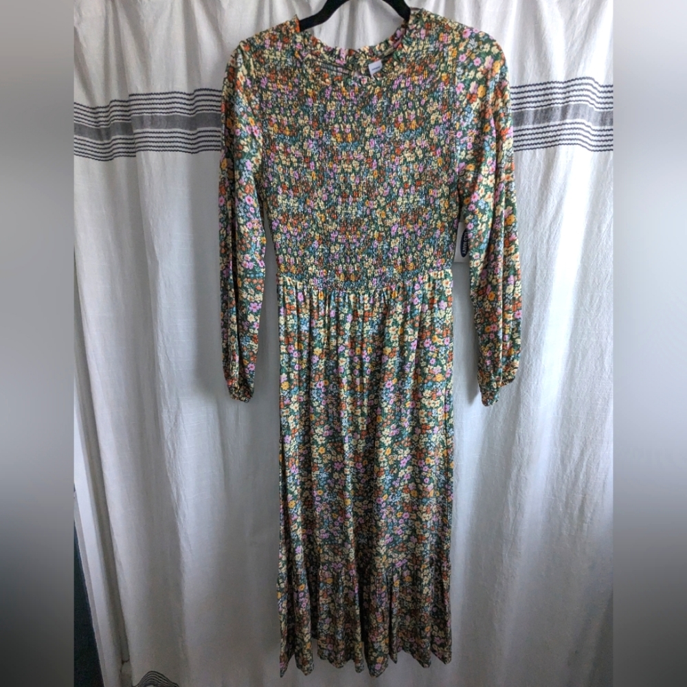Long sleeve smock midi dress